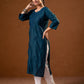 Juniper Teal Tonal Sequin Embellished Straight Kurta Set - Swadesiicart