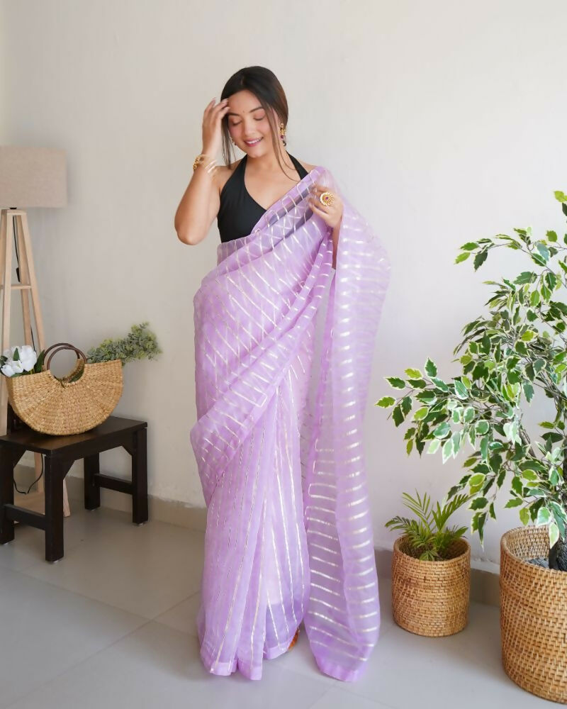 Vamsee Devika Lavender Organza Silk Saree - Swadesiicart