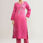 Joban Fashion Womens Cotton ChikanKari pink Kurta set - Swadesiicart