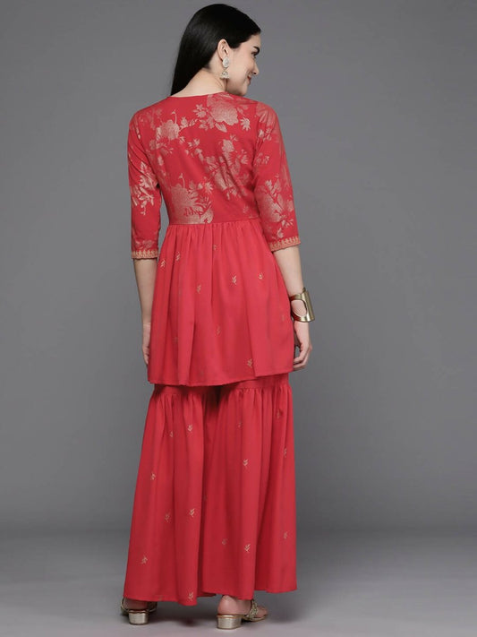 Ahalyaa Women Floral Printed Tunic with Palazzos - Red Color | Swadesiicart