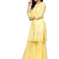 Ahalyaa Women's Cotton Blend Yellow Glitter Print Kurta Sharara Set With Dupatta | Swadesiicart