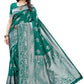 Vamika Banarasi Jacquard Weaving Rama Green Saree (AMEE RAMA) | Swadesiicart