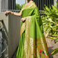 Vishnu Weaves Women's Mahendi Paithani Silk Zari Woven Saree with Blouse - Swadesiicart