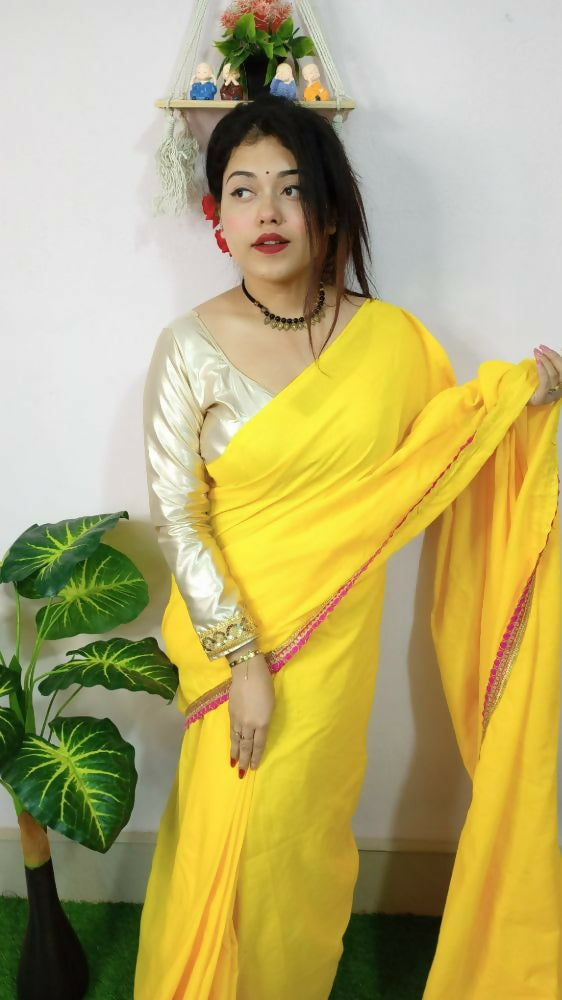Exclusive Collection Beautiful Khadi Cotton Handloom Saree With Beautiful Zari Border - Yellow - Swadesiicart