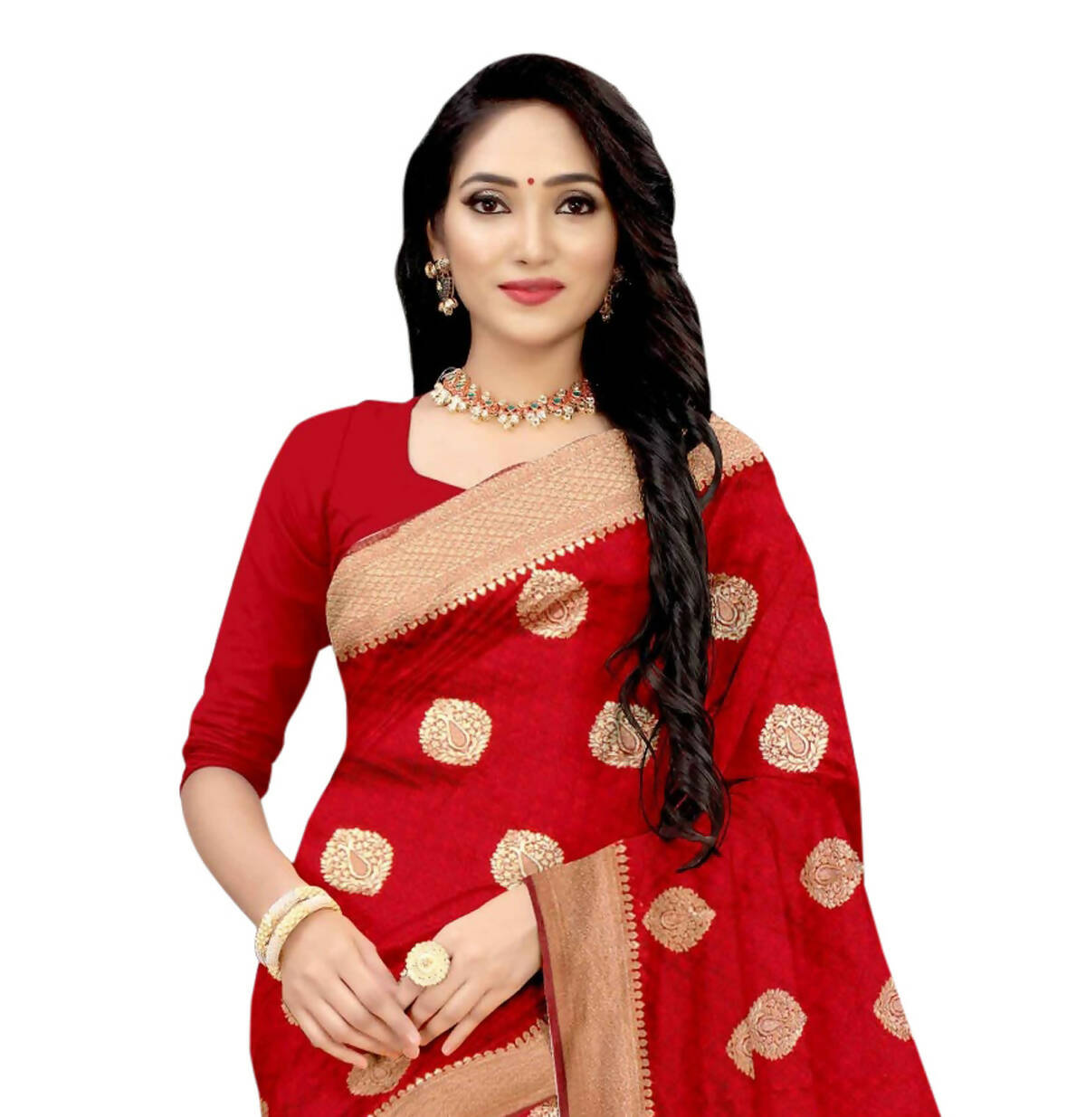 Vamika Weaving Banarasi Jacquard Red Saree | Swadesiicart