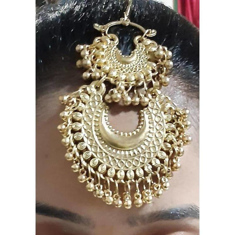 MS Fashion India Gold-Polished Brass Chandbali Maang Tikka | Swadesiicart