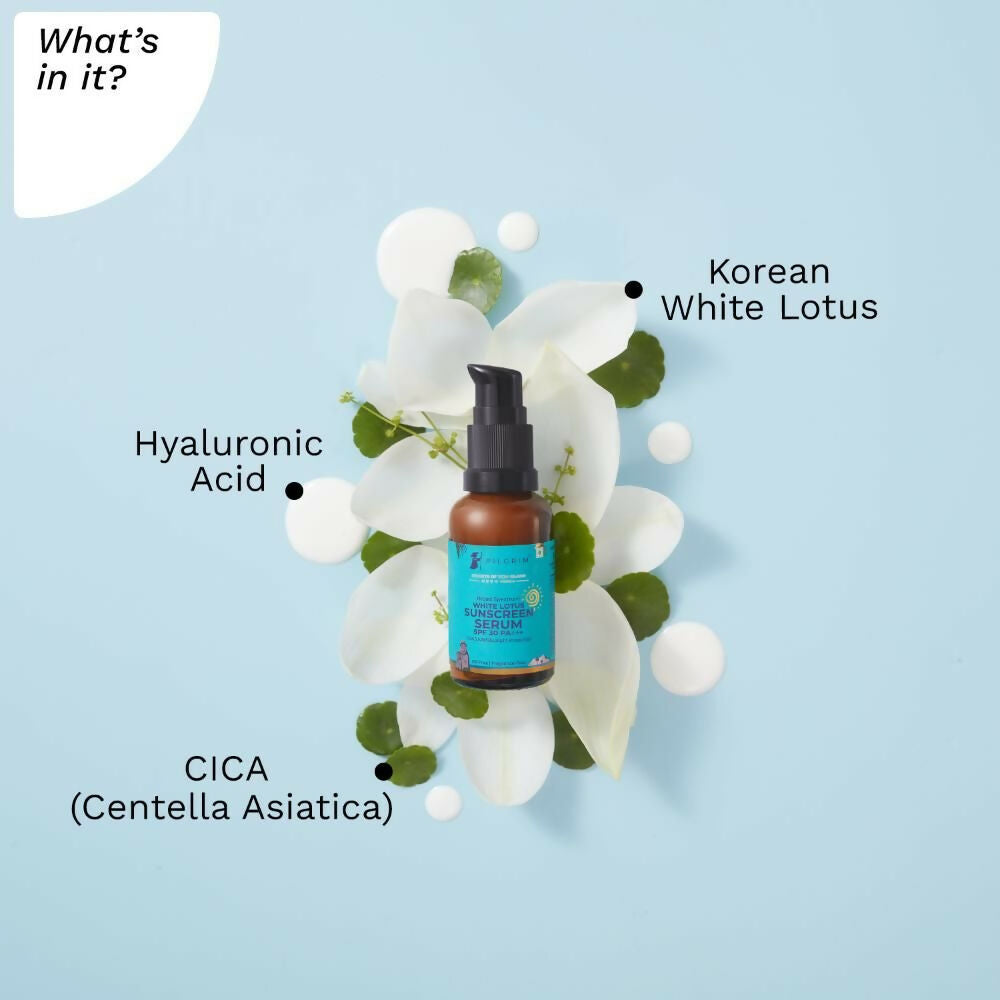 Pilgrim White Lotus Sunscreen Serum SPF 30 PA+++ - Swadesiicart