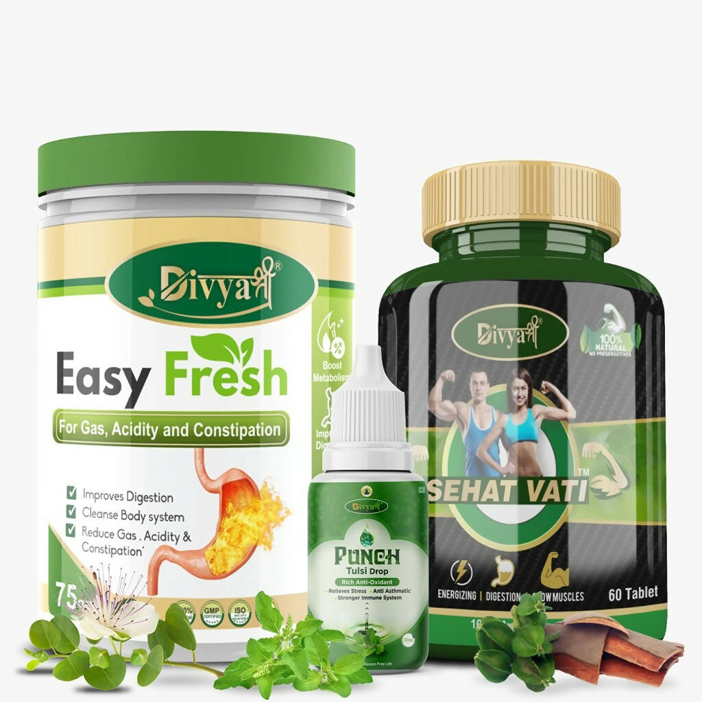 Divya Shree Sehat Vati Capsule, Easy Fresh Powder & Punch Tulsi Drop Combo - Jeevan Care Ayurveda