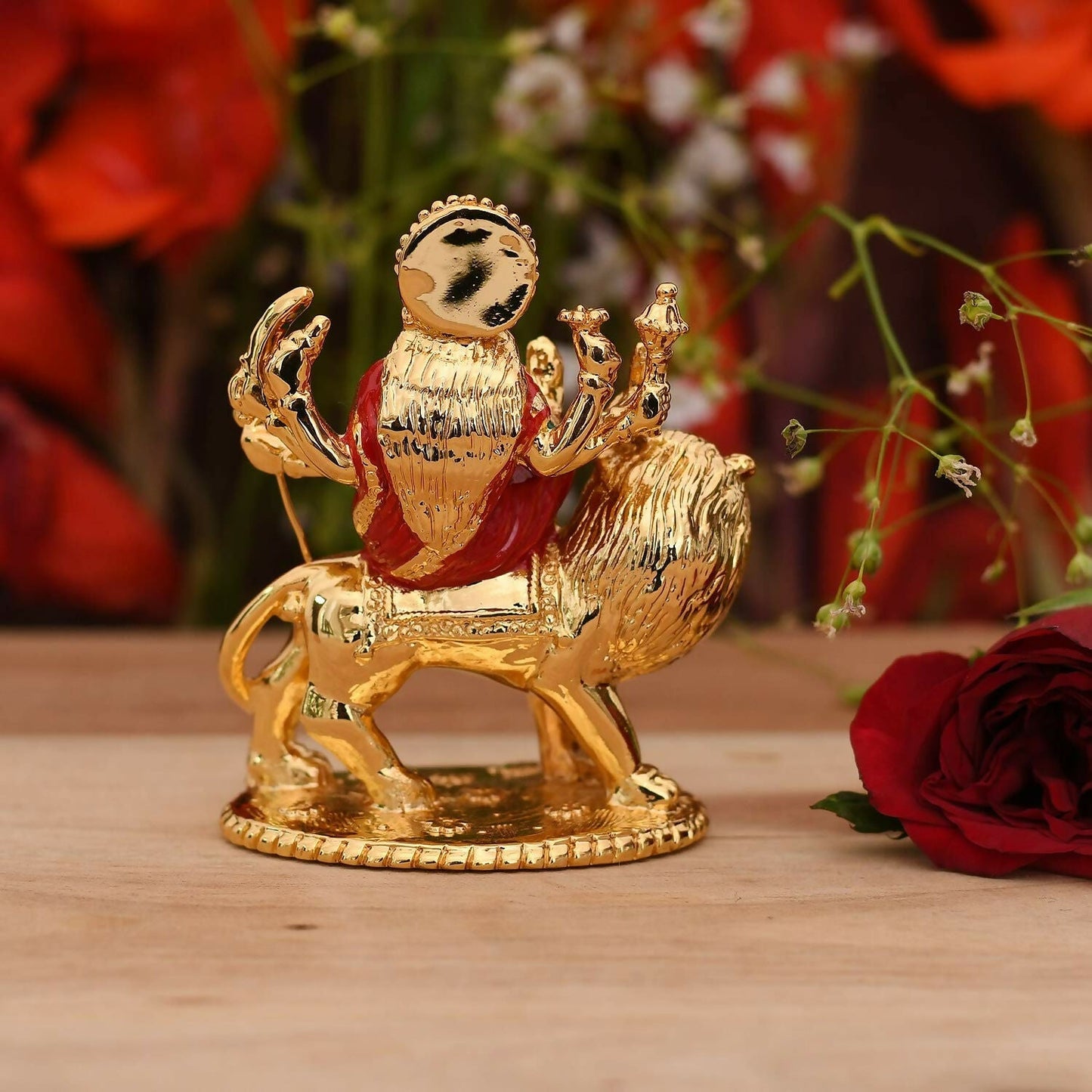 Collectible India Gold-Polished Goddess Maa Durga Sherawali Mata Idol - Swadesiicart