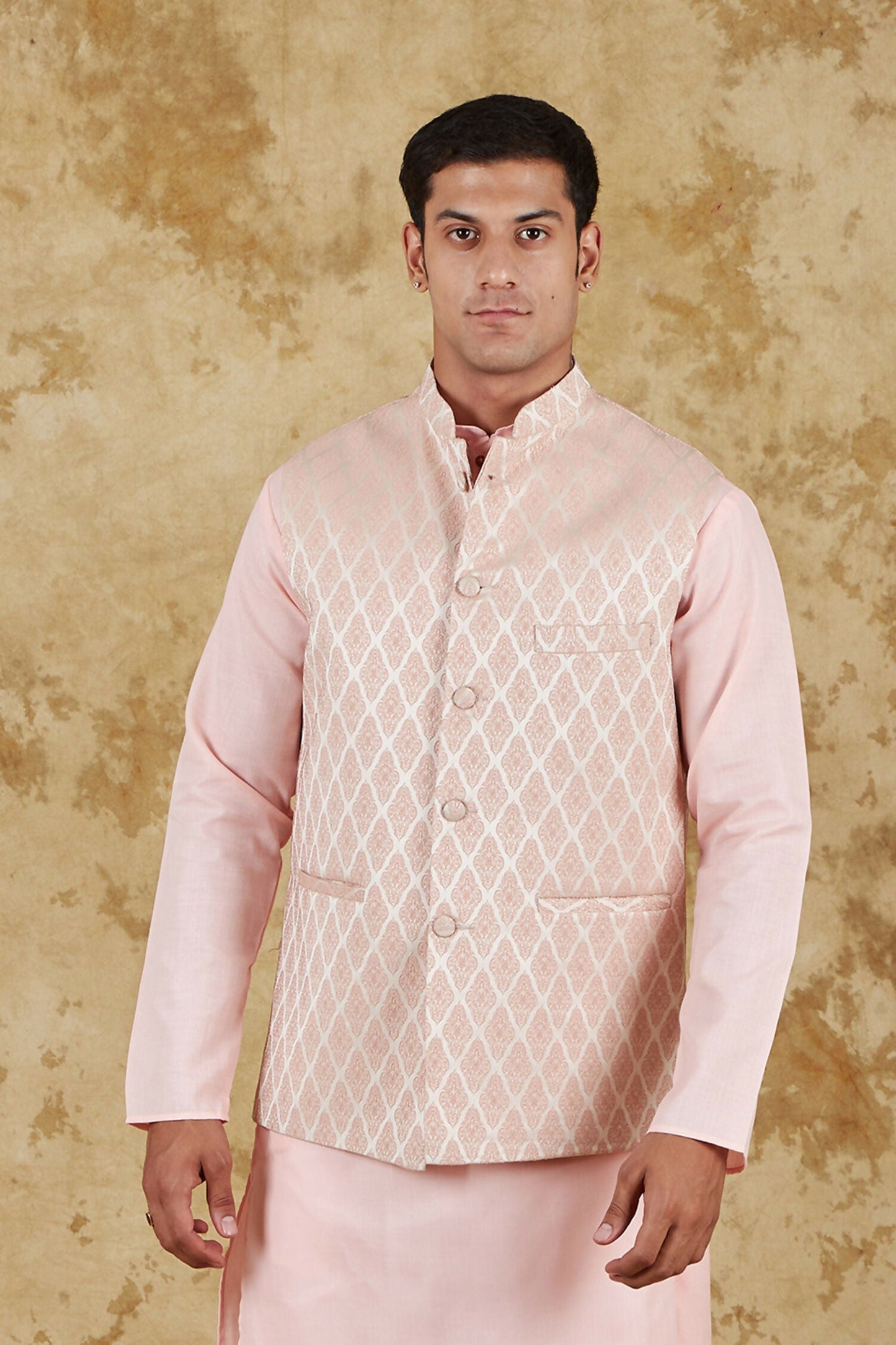 Bluesaanchi Men's Jacquard Rosy Waistcoat | Swadesiicart