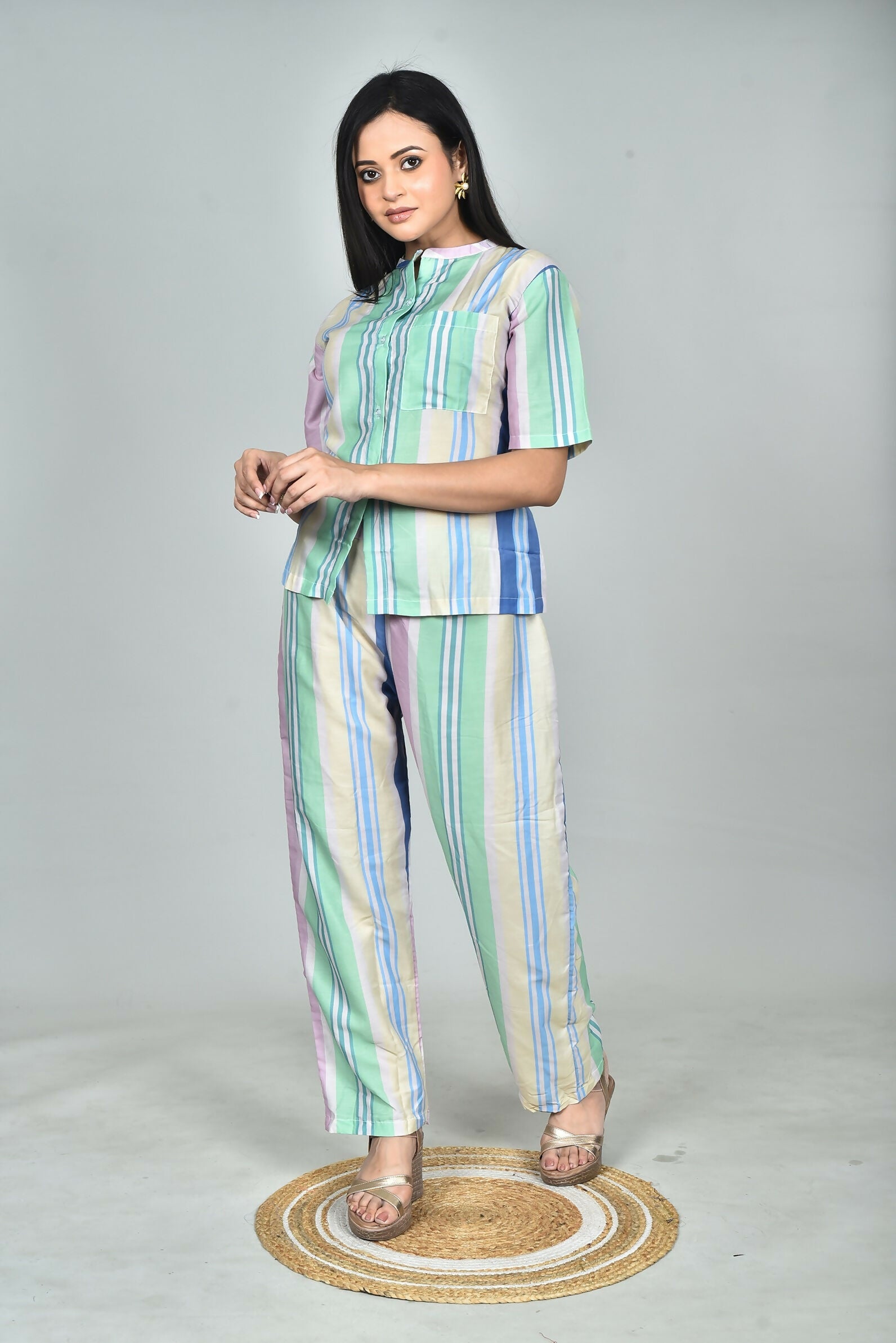 Morchari Digital Print Semi Muslin Co-Ord Set Top & Trouser-Multicolor - Swadesiicart