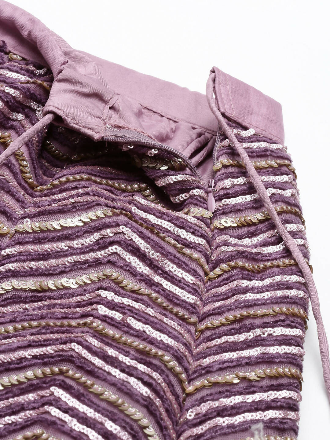 House of Panchhi Lavender - Net Embroidered Lehenga with Zig-Zag Pattern | Swadesiicart