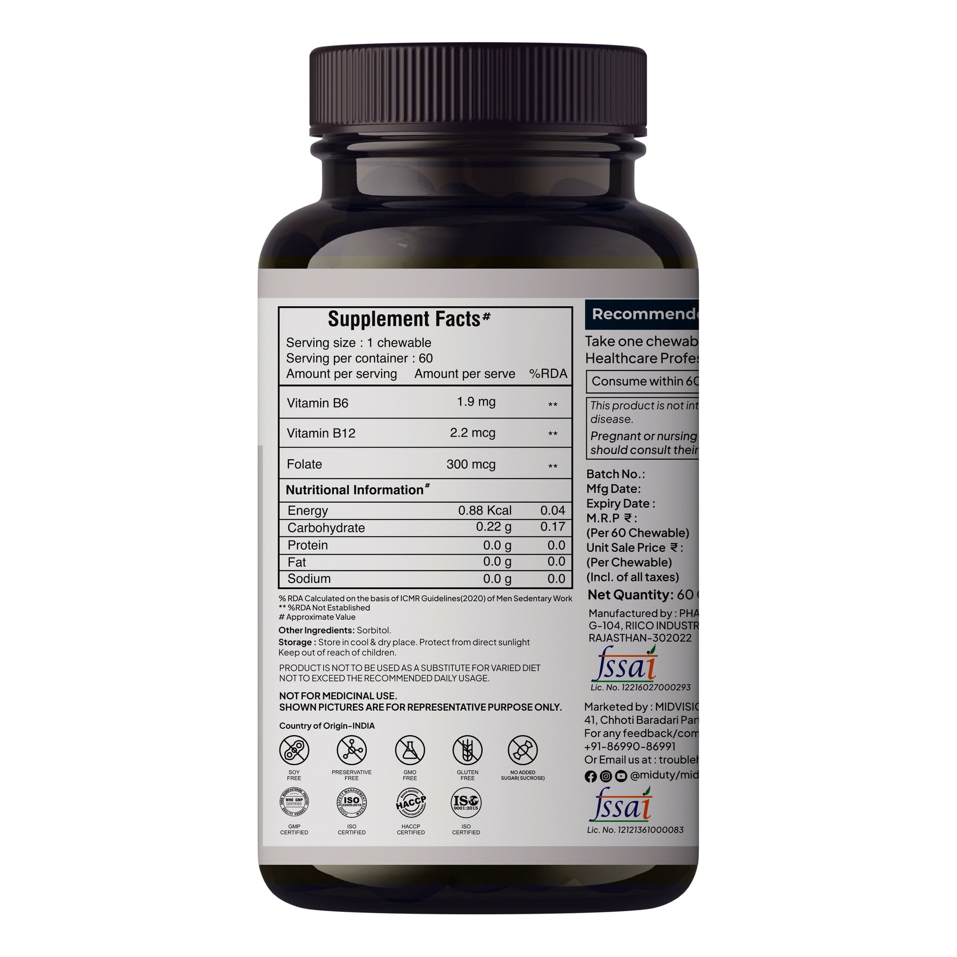 Miduty by Palak Notes Vitamin B12 - Methyl Folate Chewables - Swadesiicart