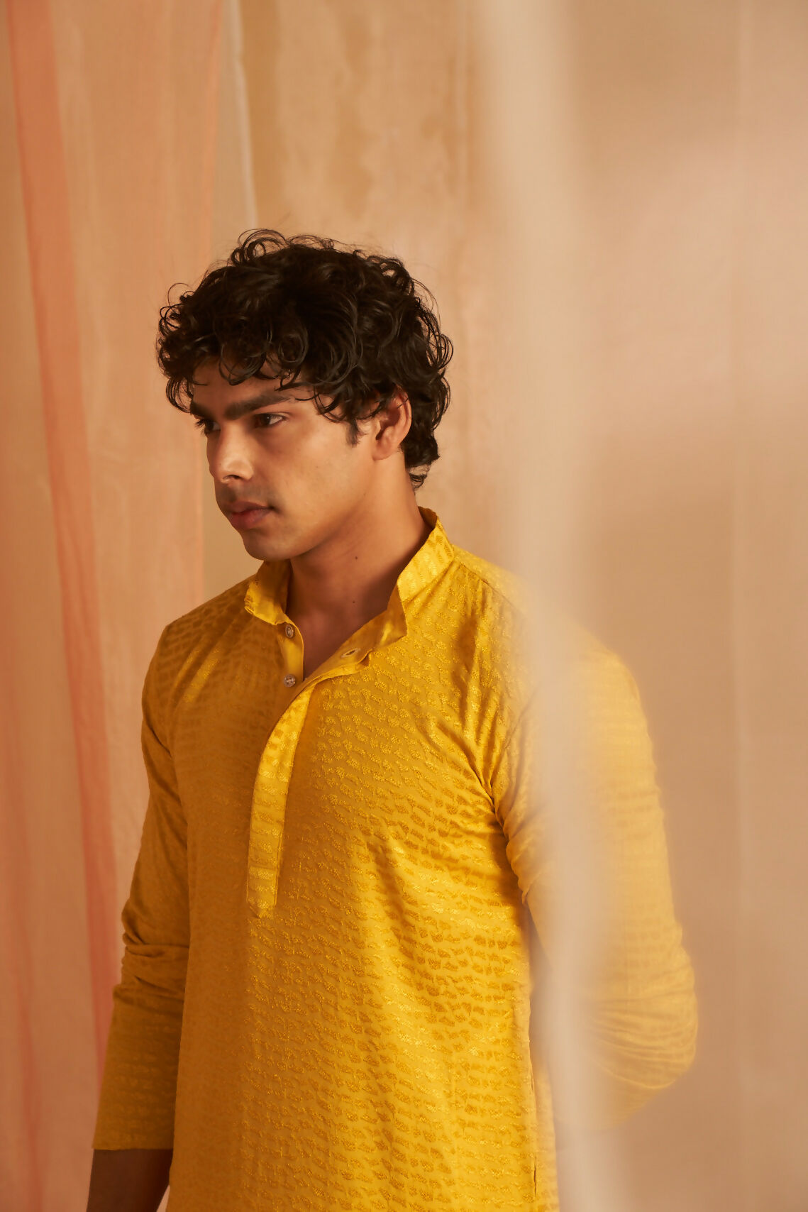 Mustard Viscose Chikankari Embroidery Work Men's Kurta Set - Mahotsav | Swadesiicart