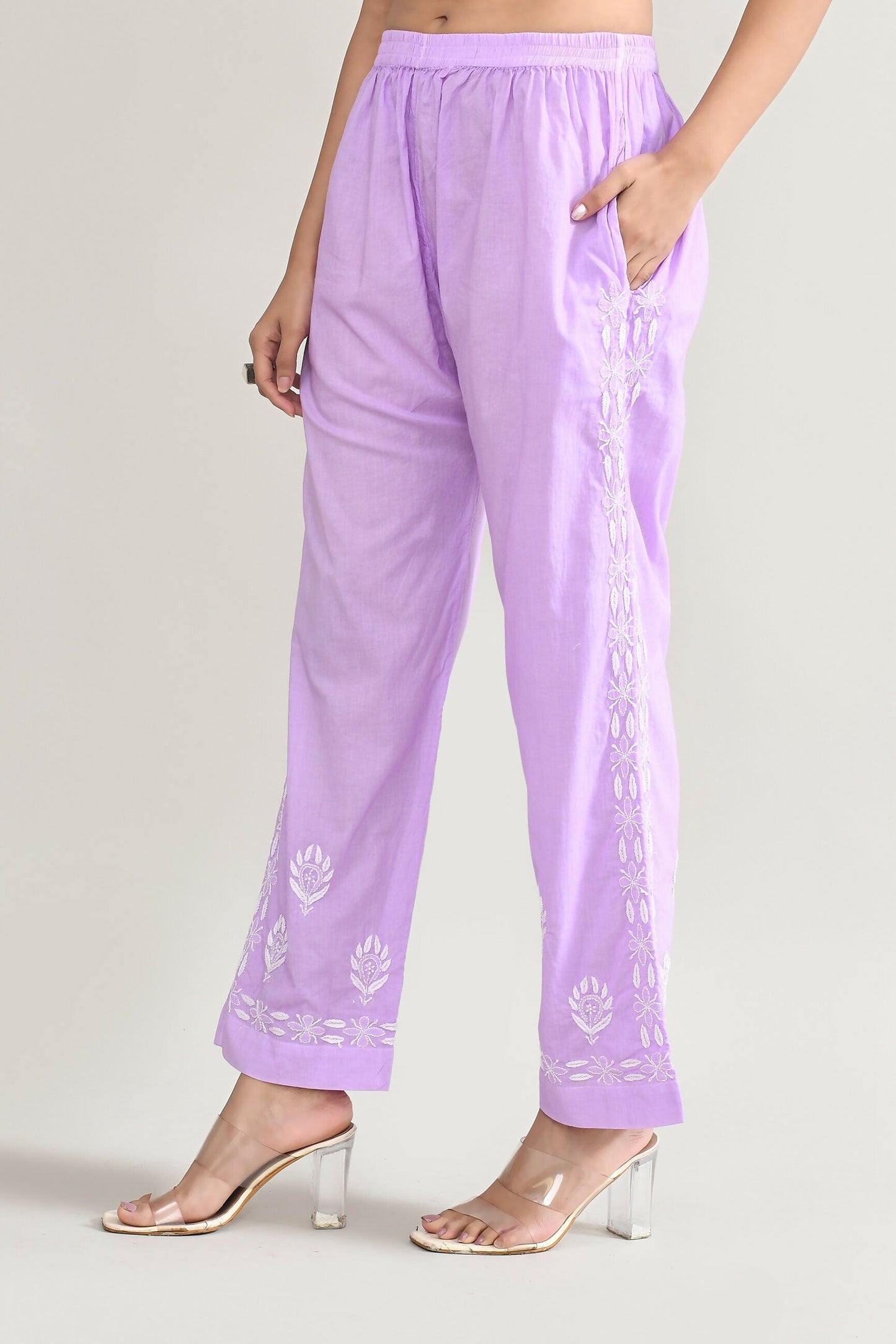Joban Fashion Womens Cotton ChikanKari Purple Cord set - Swadesiicart
