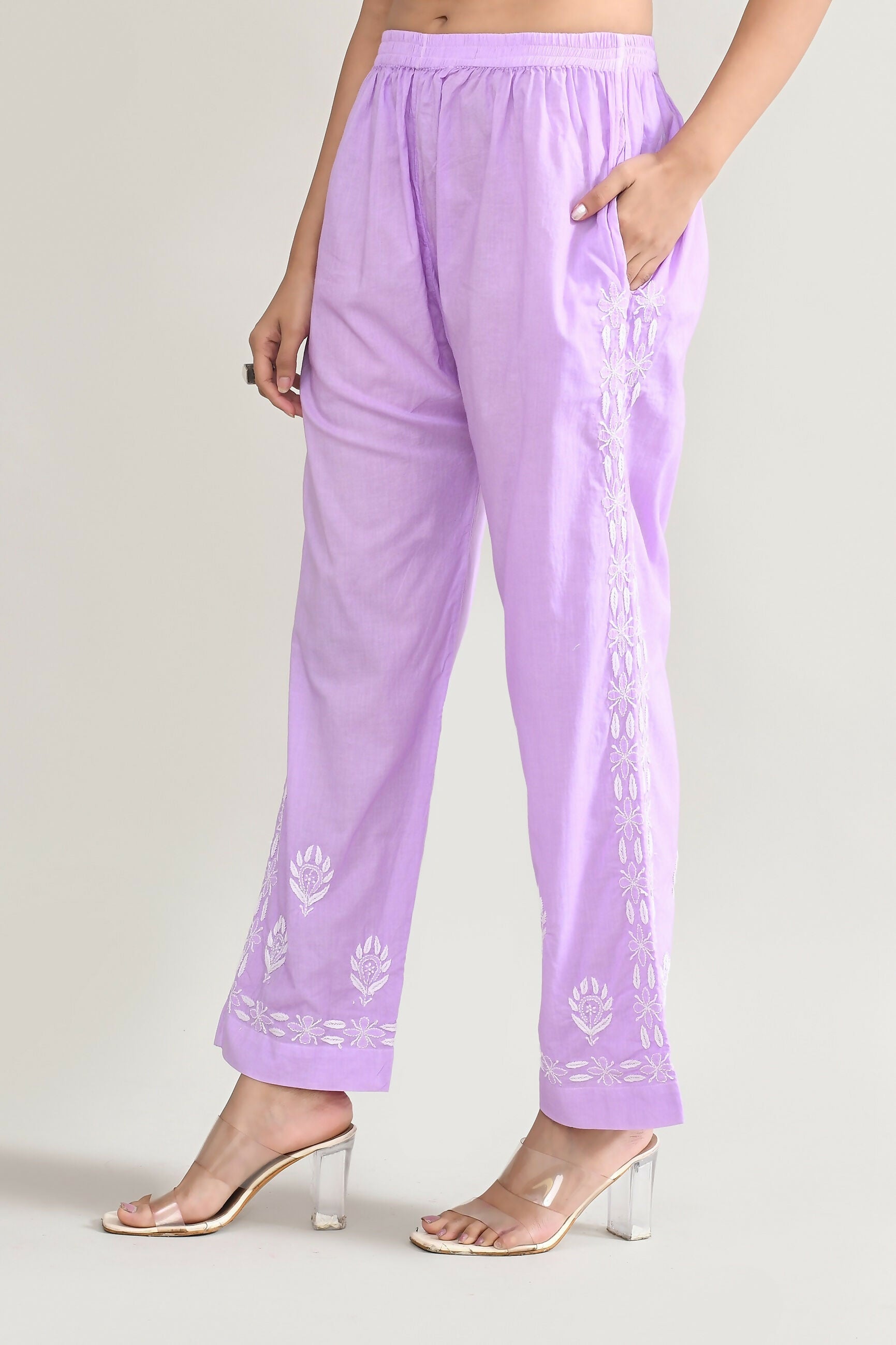 Joban Fashion Womens Cotton ChikanKari Purple Cord set - Swadesiicart