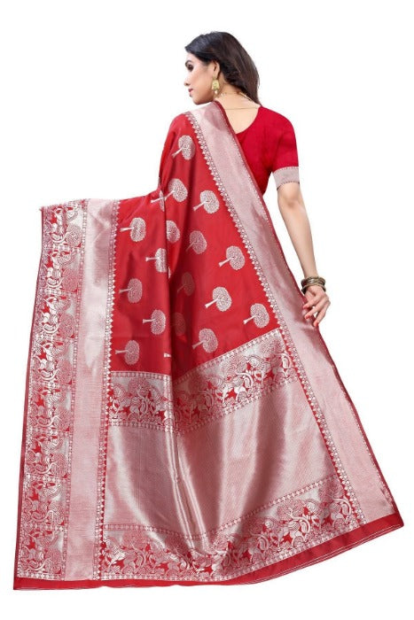 Vamika Banarasi Jacquard Weaving Red Saree (AMEE RED) | Swadesiicart
