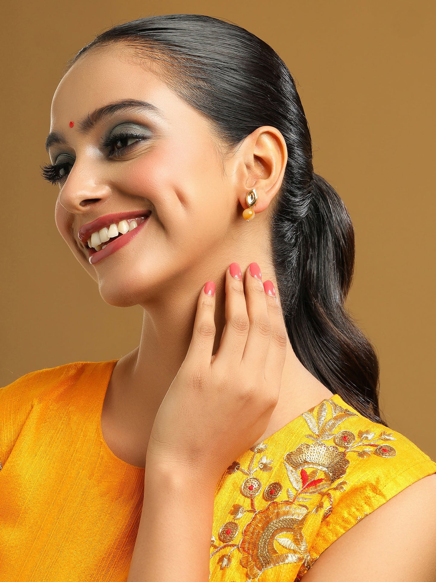 Ruby Raang Yellow Kundan Studs | Swadesiicart