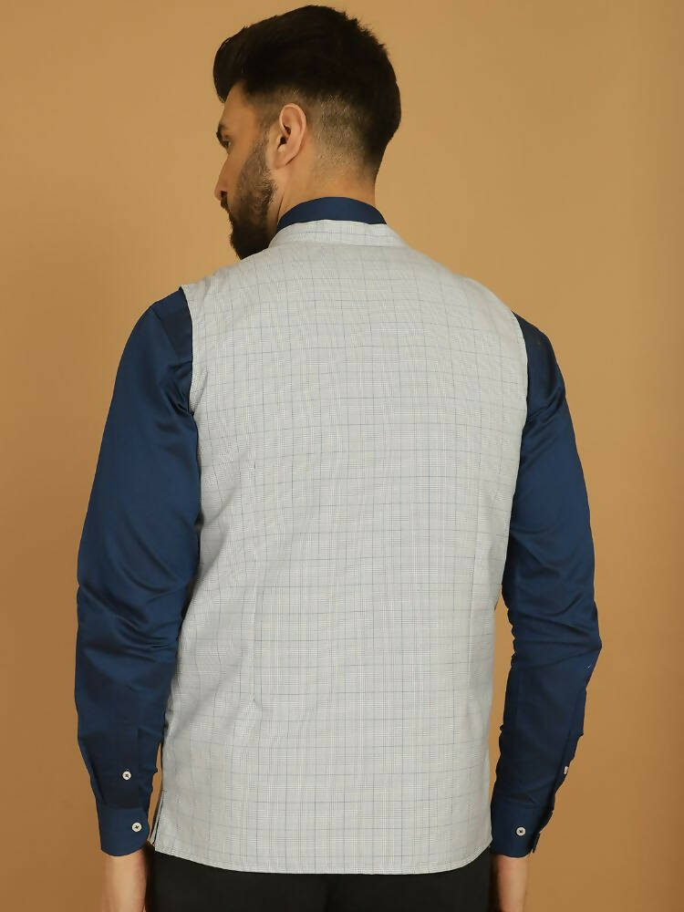 Even Apparels Nehru Jacket With Welt Pockets - Blue | Swadesiicart