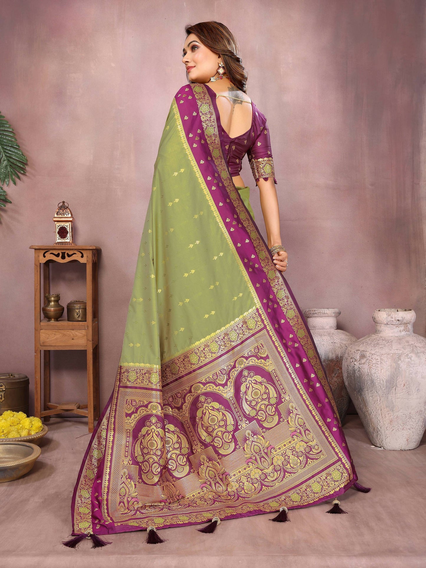 Aastha Fashion Mehndi Kalamkari Silk Zari Woven Saree