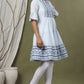 Juniper Sky Blue Cotton Dobby Festive Embroidered Tiered Dress For Women | Swadesiicart