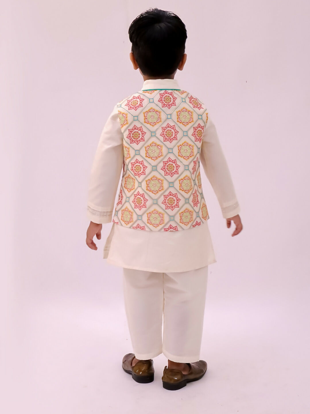 Lil Drama Mishti White Kurta Pyjama and Jacket For Boys | Swadesiicart