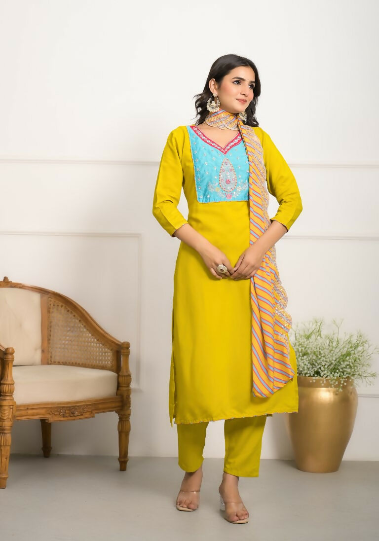 Festive Wear Ethnic Yellow Viscose Stitched Suit With Dupatta - Tanisha | Swadesiicart