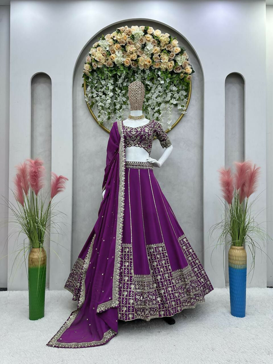 Jyoti Fashion Women's Wine Faux Georgette Sequins with Thread Embroidered Designer Lehenga Choli Set | Swadesiicart