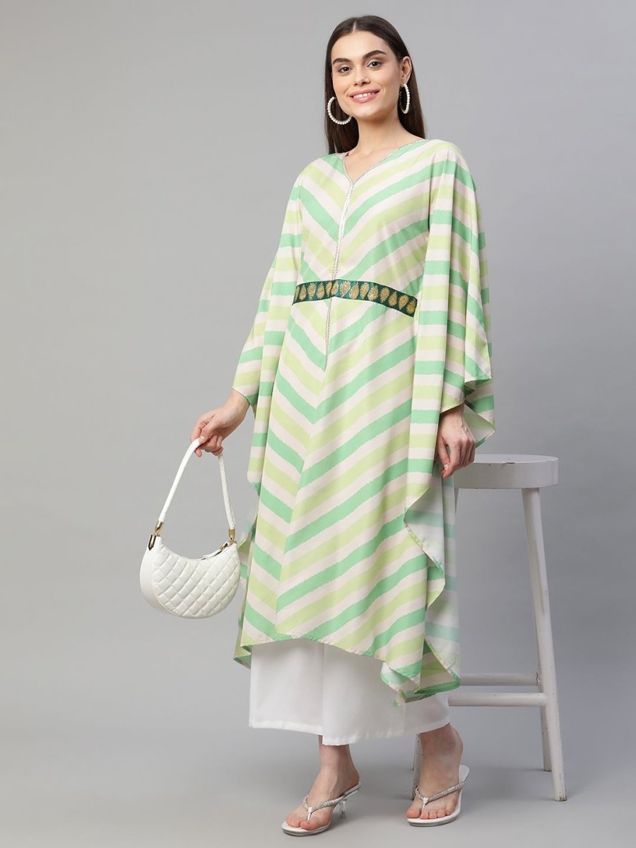 Ahalyaa Women Green Crepe Digital Printed Flared Sleeve Kaftan Kurta | Swadesiicart