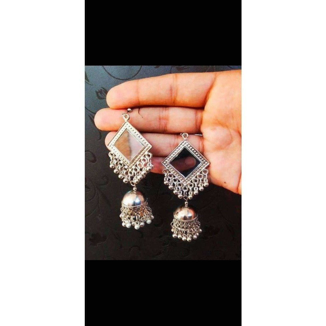 MS Fashion India Muskan Fancy Mirror work Silver Smart Earrings | Swadesiicart