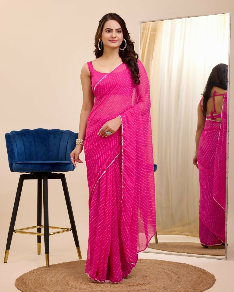 Pink Georgette Designer Printed Ready To Wear Saree - Ibiza | Swadesiicart