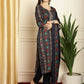 Jyoti Fashion Women's Navy Blue Pashmina Floral Digital Printed Kurta with Trouser & Dupatta | Swadesiicart