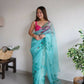 Vamsee Lime Green Organza Saree - Swadesiicart