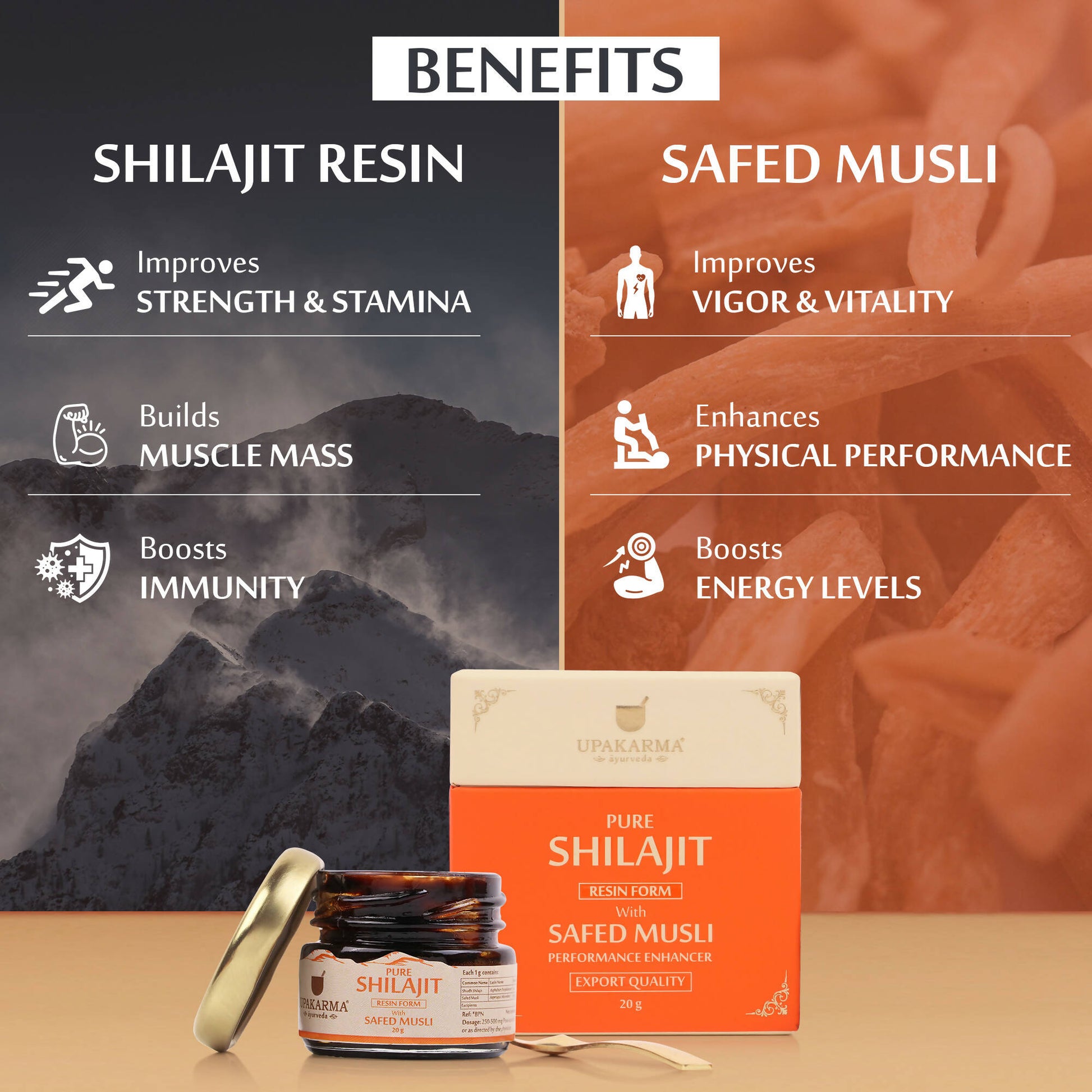 Upakarma Ayurveda Pure SJ Resin with Safed Musli & Pure SJ Resin with Gold Dust Combo - Swadesiicart