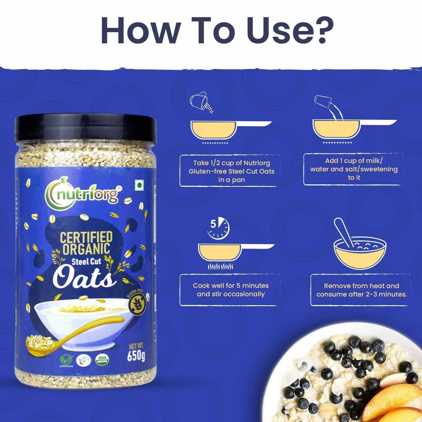 Nutriorg Certified Organic Steelcut Oats - Swadesiicart