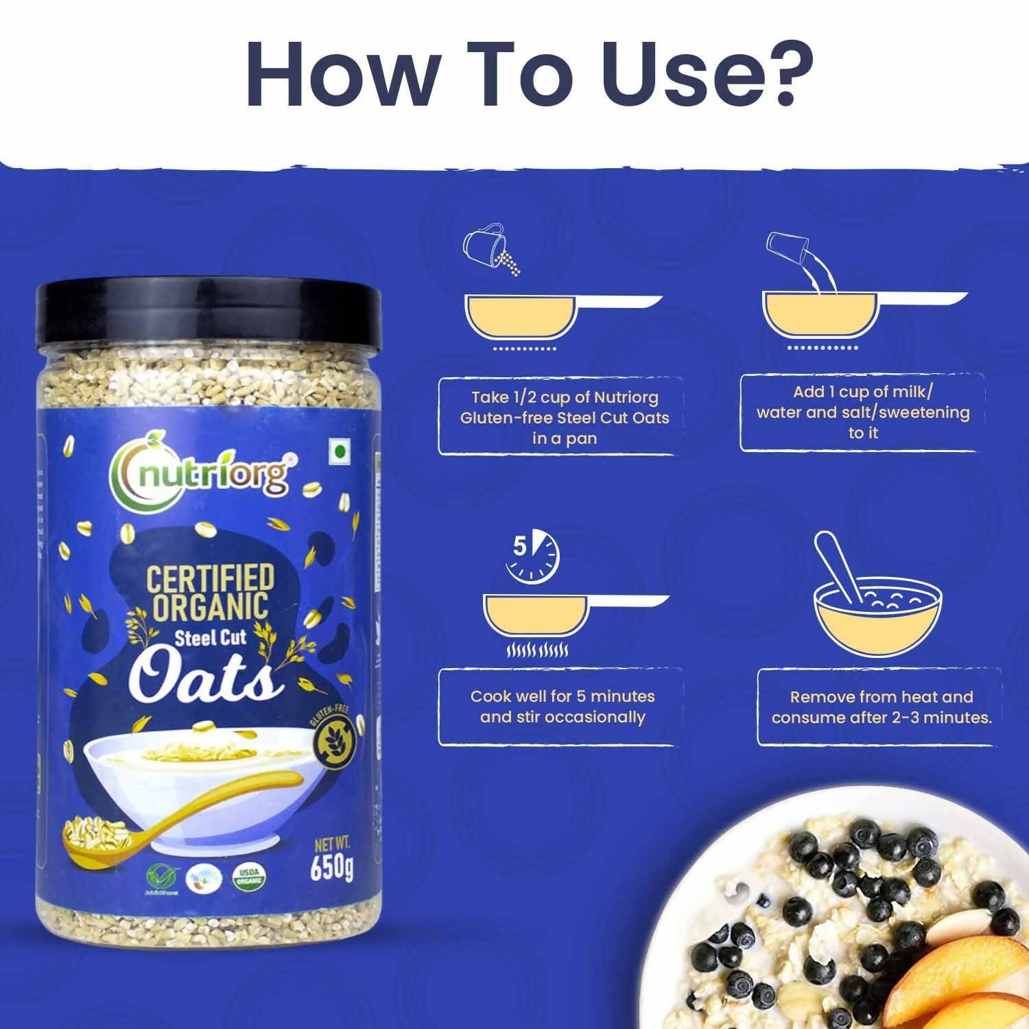 Nutriorg Certified Organic Steelcut Oats - Swadesiicart