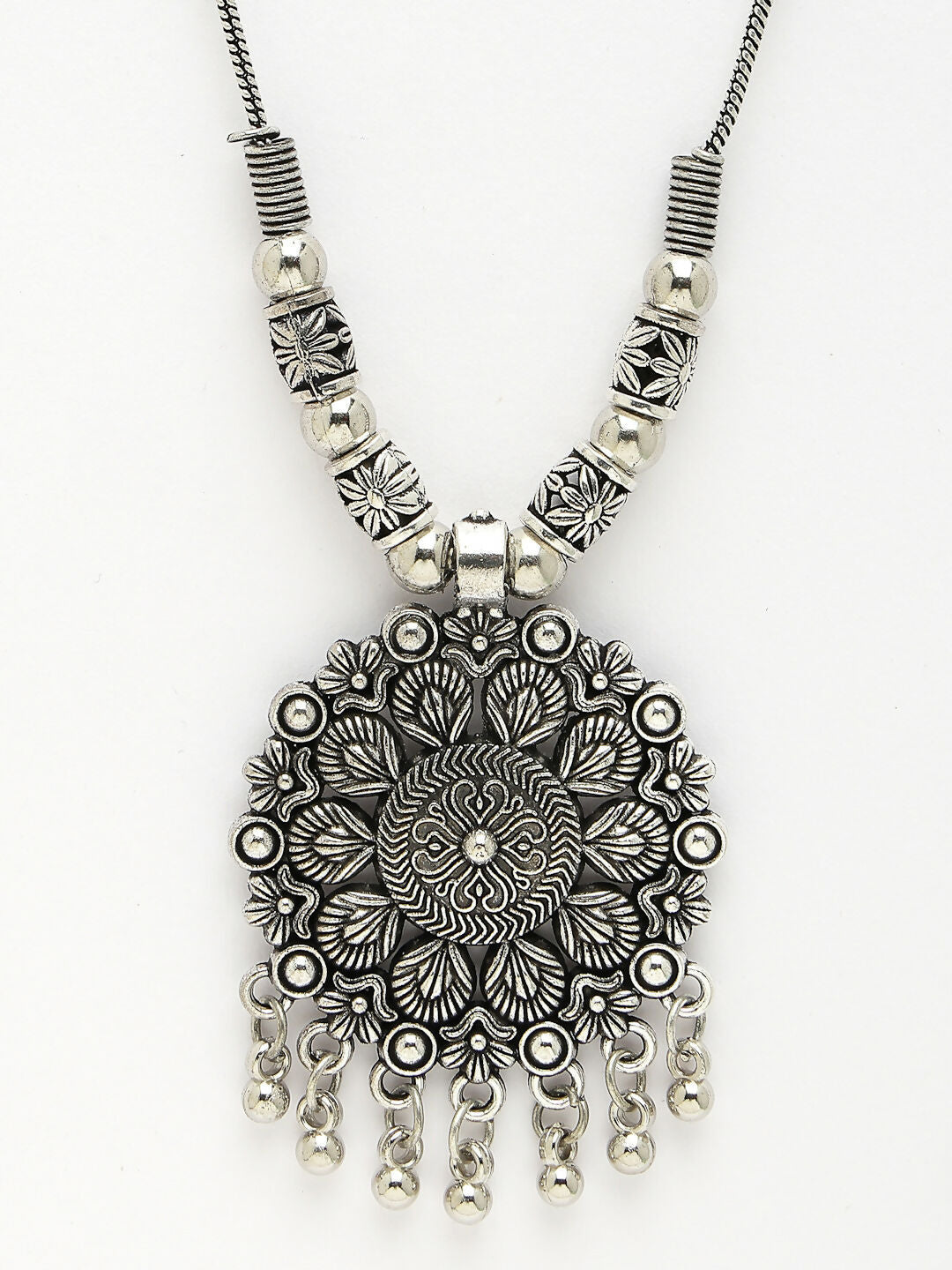 NVR Women's Silver-Toned Floral Shape Pendant with Chain | Swadesiicart