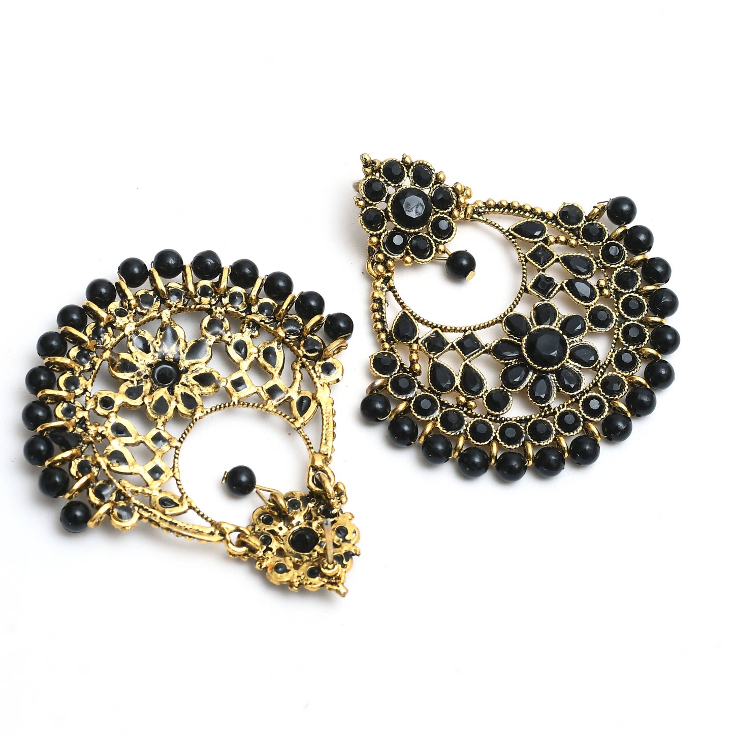 Mominos Fashion Johar Kamal Golden And Black Beaded Earrings | Swadesiicart