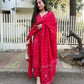 The52 Red Women's Beautiful Rayon Fabric Printed Work Straight Kurta Pant and Dupatta Set - Swadesiicart