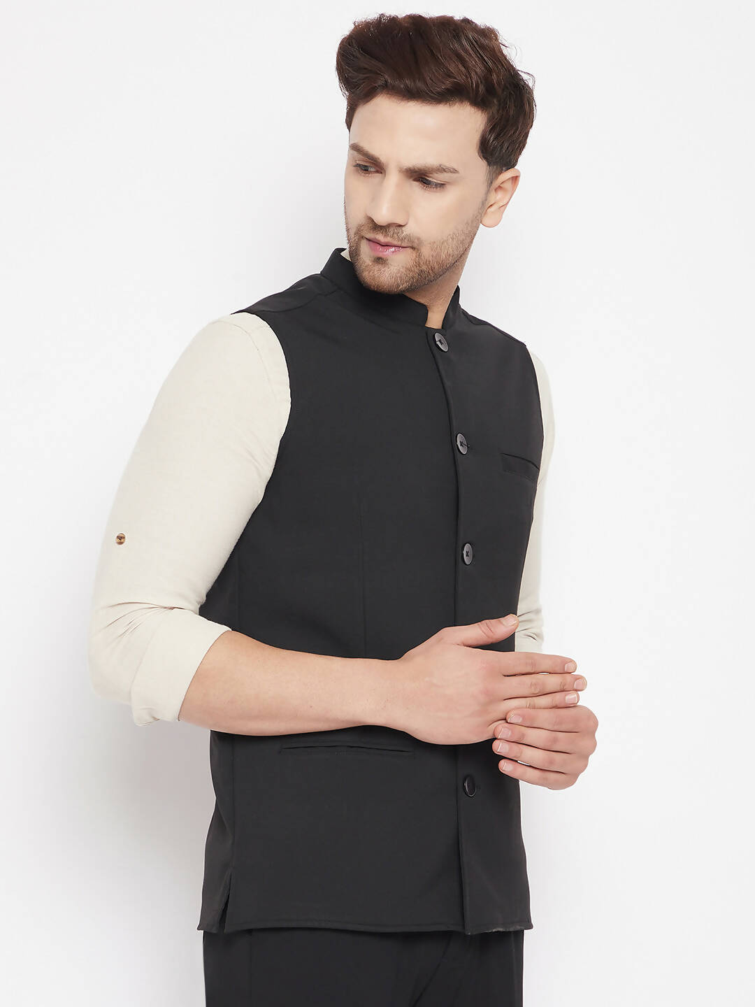 Even Apparels Black Merino Men Woven Nehru Jacket PW668 | Swadesiicart