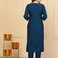 Blue Viscose Chanderi Embroidered Stitched Suit With Dupatta - Tanisha | Swadesiicart