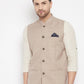 Even Apparels Cream Linen Men's Nehru Jacket-Contrast Lining-Inbuilt Pocket Square | Swadesiicart