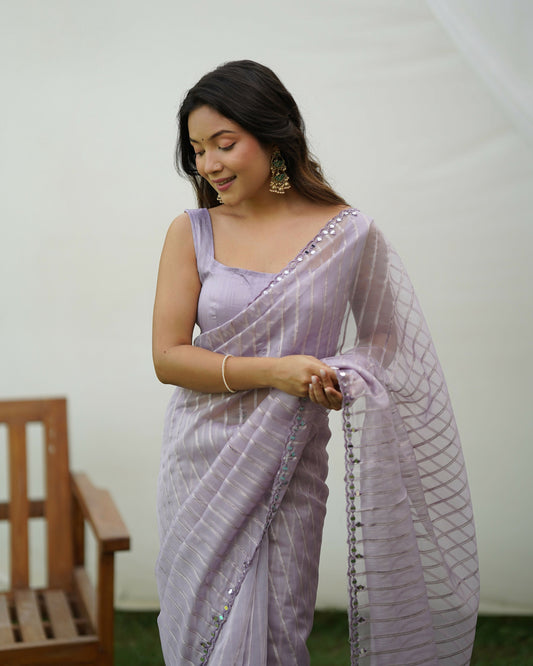 Vamsee Vijaysitara Lavender Organza Saree - Swadesiicart