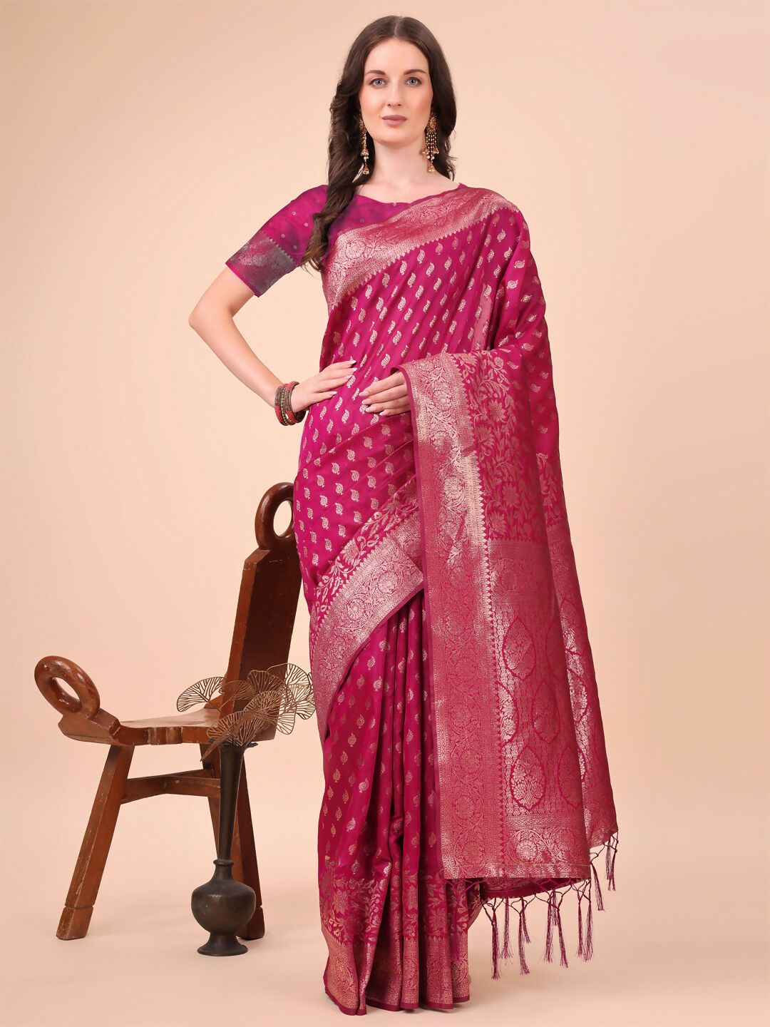 Shree Shyam Fashion Lichi Silk Magenta Saree