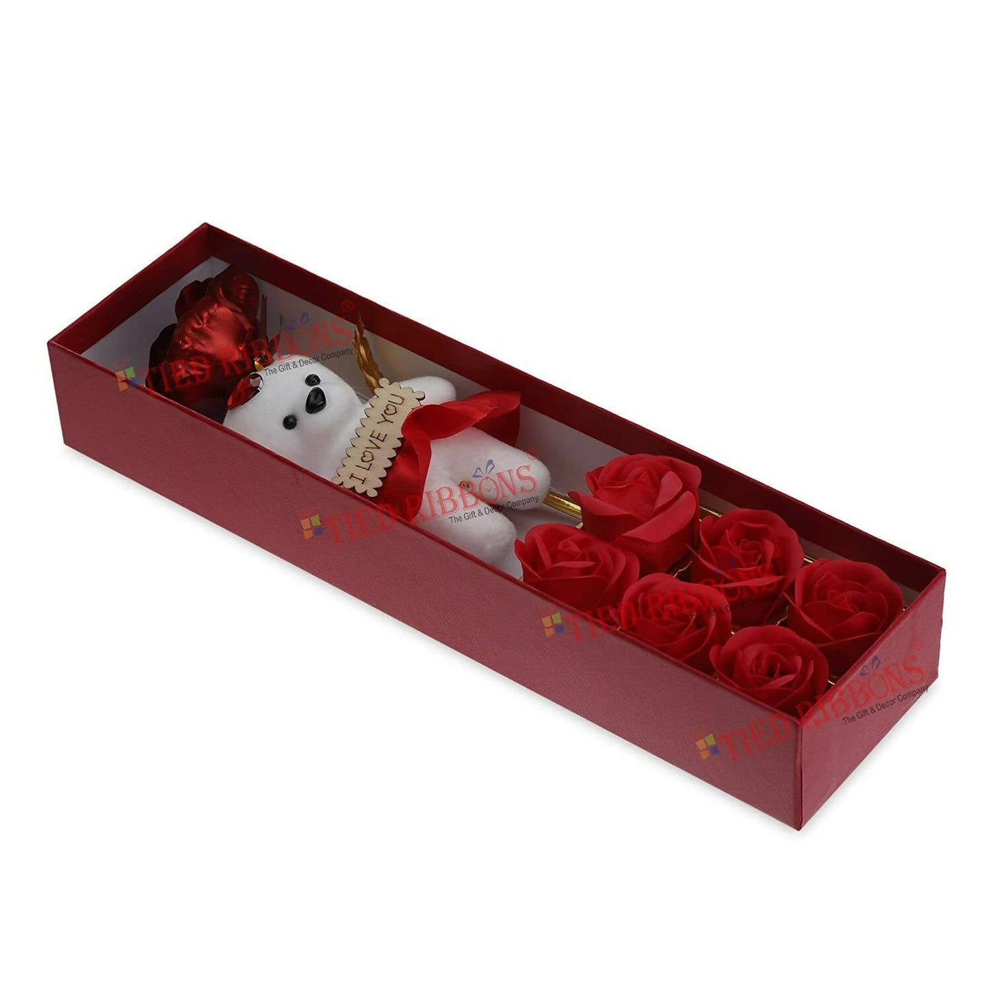 Tied Ribbons Rose Flower Artificial With Teddy - Valentines Day Gift Box | Swadesiicart