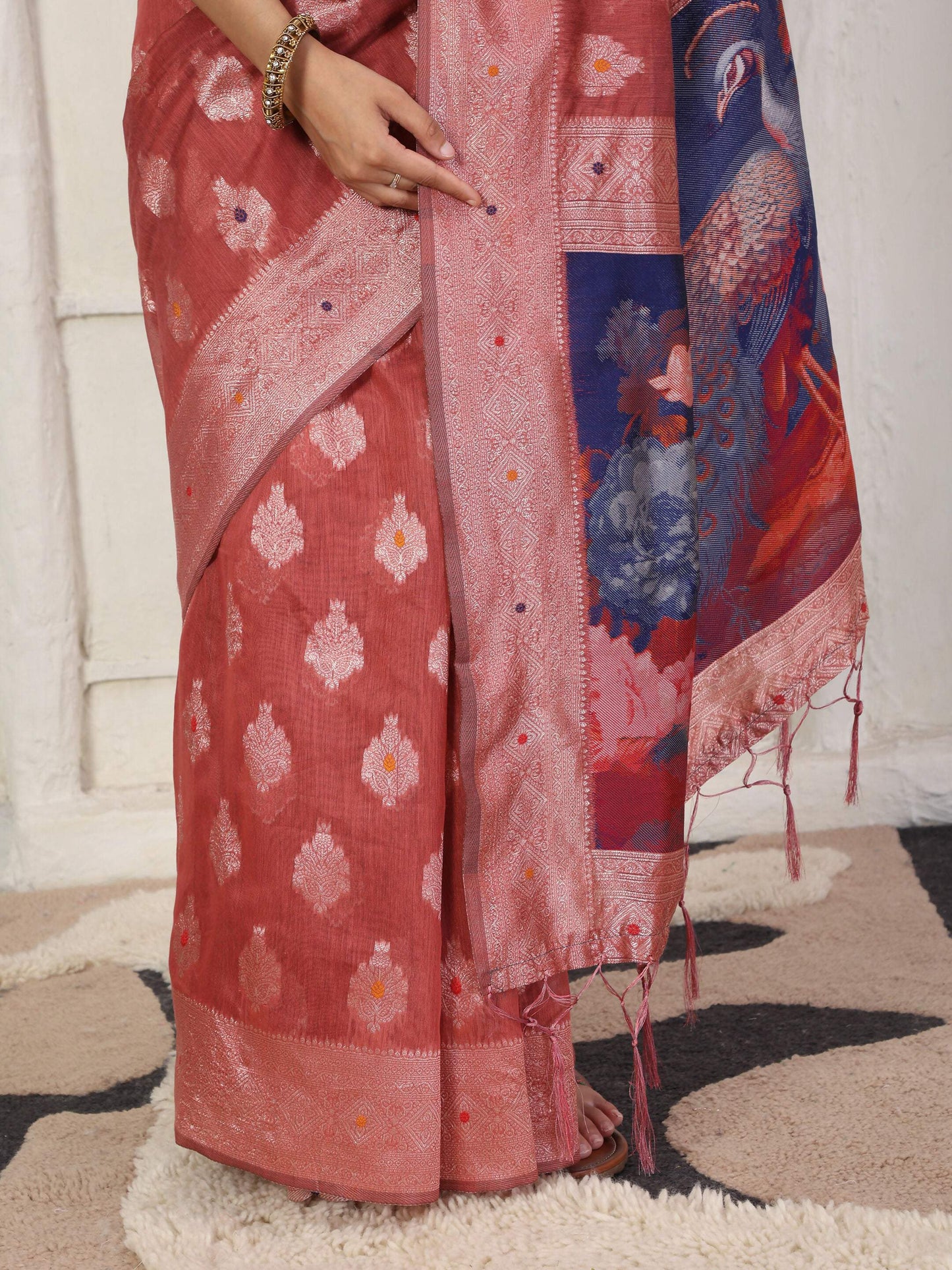 Shree Shyam Fashion Linen Cotton Rust Saree