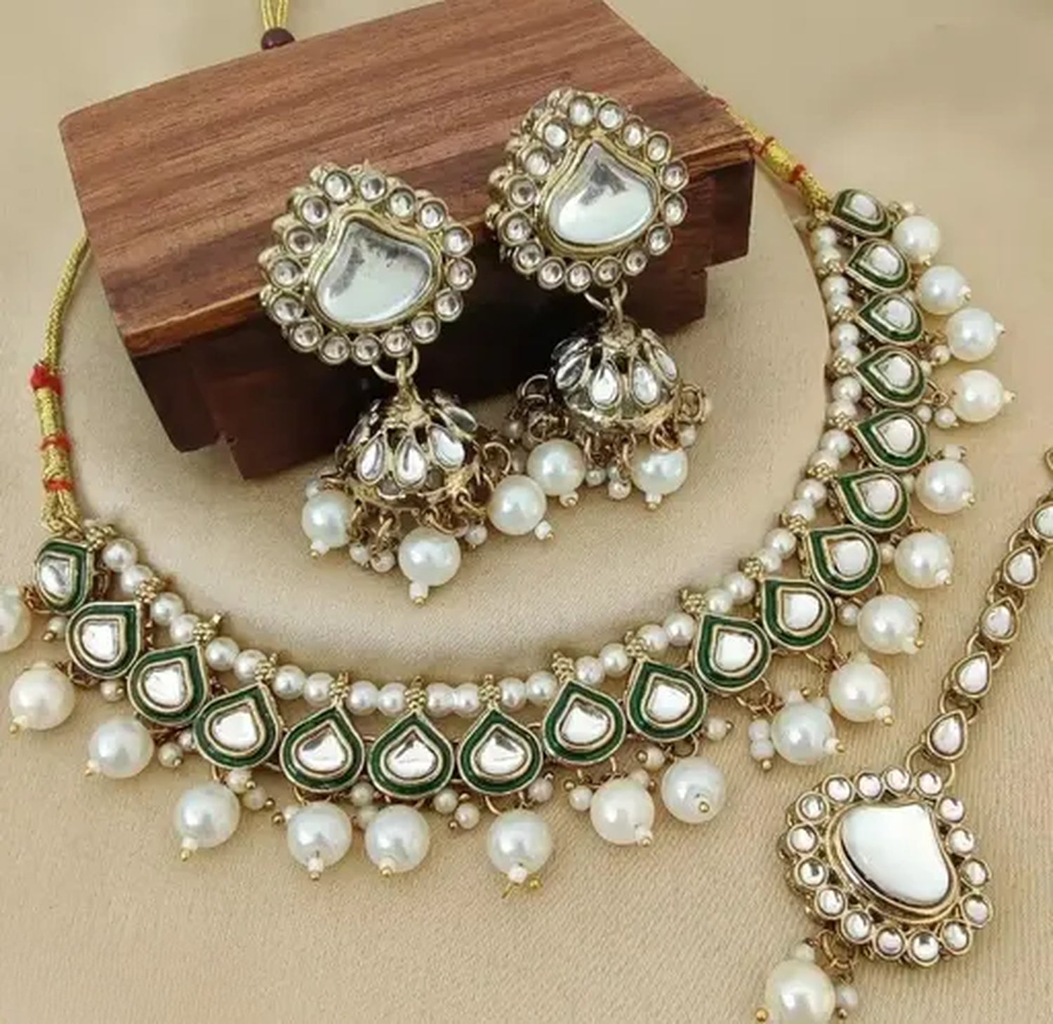 Jewel City Gold-Plated Kundan Pearl Choker Necklace Set for Women | Traditional Bridal Jewelry with Earrings & Maang Tikka | Festive & Wedding Wear | Swadesiicart