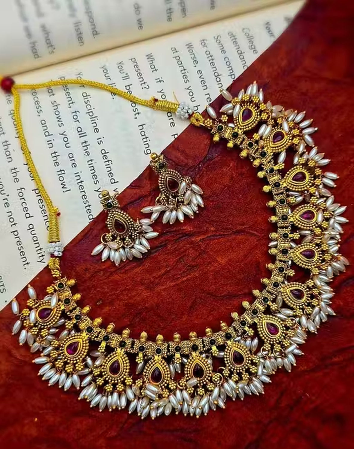 Jewel City Handcrafted Antique Gold-Plated Kundan Choker Necklace Set with Pearls | Traditional Indian Ethnic Bridal Jewelry Set | Swadesiicart