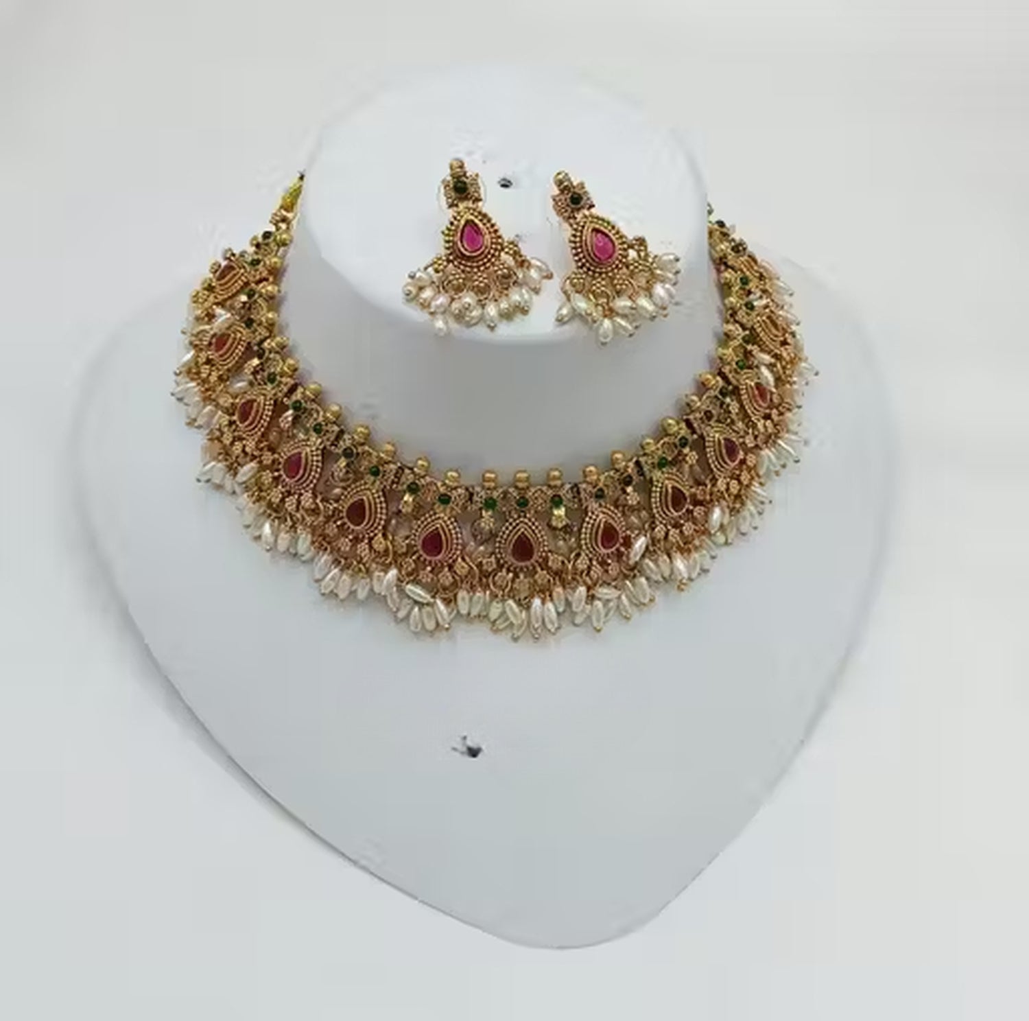 Jewel City Handcrafted Antique Gold-Plated Kundan Choker Necklace Set with Pearls | Traditional Indian Ethnic Bridal Jewelry Set | Swadesiicart