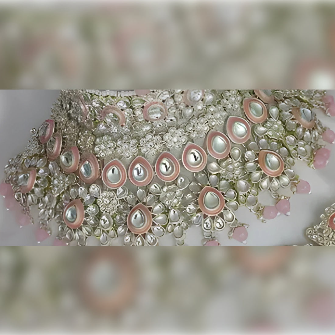 Jewel City Luxurious Rose Quartz Kundan Bridal Set - Complete Semi Wedding Jewelry Collection with Pearl Embellishments | Swadesiicart